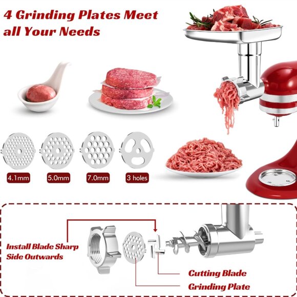 100% Polished Stainless Steel Meat Grinder Attachment for KitchenAid Mixer - Picture 2 of 7
